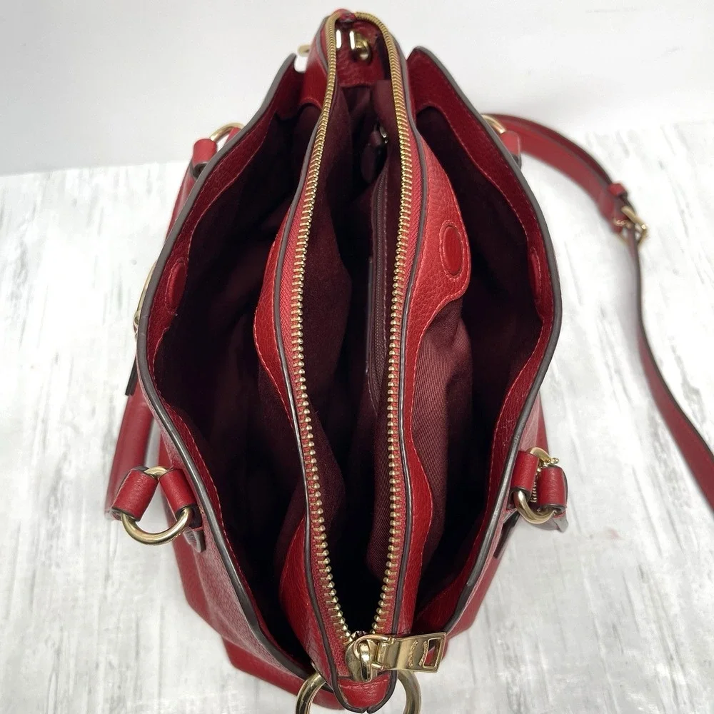 Coach Remi 1317 Satchel True Red Pebbled‎ Leather Crossbody Handbag Preowned